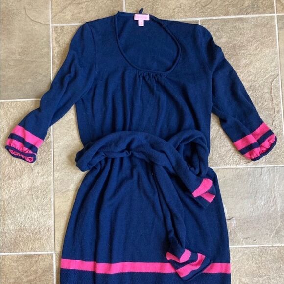 Lilly Pulitzer Navy with Pink Stripe Connie
Merino Wool Sweater Dress - Picture 3 of 10